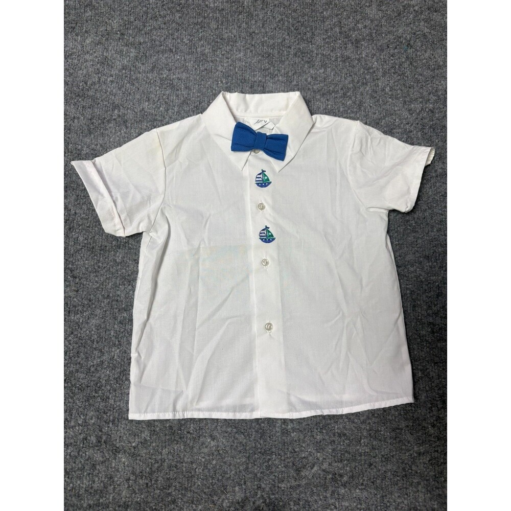 Michael James Button Up Shirt Boys 4 T White Sa Vintage 90s Blue Bowtie